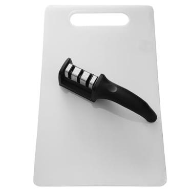 Imagem de Kit 01 Tábua de Corte Plástica Grande CASAMILU 40 cm x 25 cm + 01 Amolador de Facas e Tesouras | Resistente, Higiênica, não Porosa, Fácil de limpar e sem odor, para cortar carnes, legumes, Frutas