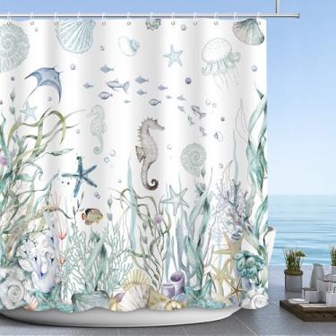 Imagem de MEHOFOND Cortina de chuveiro náutica Coral Seashell Beach Cortinas de chuveiro para decoração de banheiro com tema submarino lavável cortinas de chuveiro de tecido durável 183 x 183 cm