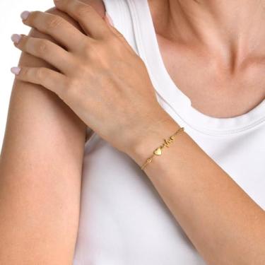 Imagem de Pulseira Ecg Link Coração Dourado Simples e Ajustável Presente de Joias Femininas Presente de Dia dos Namorados Festa de Aniversário Presente, Medium, Metal, Sem Pedra Preciosa