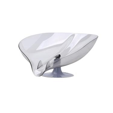 Imagem de Bandeja adesiva de folhas lateral para pia - Protetor de sabão com sucção, suporte de drenagem de esponja e louça - Organização de balcão de cozinha, banheiro (rosa, azul, cinza) (cinza)