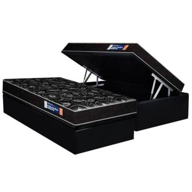 Imagem de Conjunto Box Baú Solteiro: Colchão Espuma Plumatex D28 Isopluma Vip + Base Crc Suede Black (88x188)