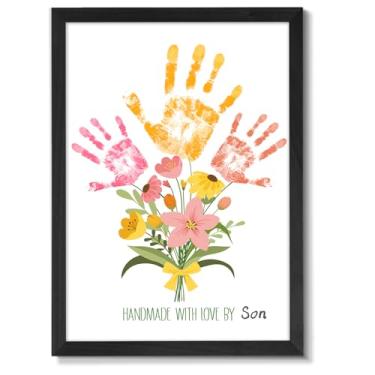 Imagem de QOUBAI Buquê de flores, impressão à mão, artesanato, faça você mesmo, presentes de Natal de filha ou filho, crianças, adultos, lembrança de impressão à mão para mãe, avó, presentes de aniversário