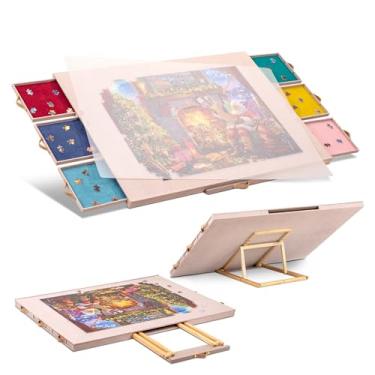 Imagem de Becko US Quadro de quebra-cabeça inclinável de 1500 peças com 6 gavetas e capa coloridas, mesa de quebra-cabeça de flanela com suporte embutido, 3 opções de inclinação, quadros de quebra-cabeça com