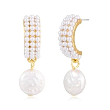 Imagem de GREICHFAN Brincos femininos com pingente de pérola barroco moderno, joia de noiva de casamento