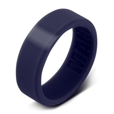 Imagem de Manly Bands | The Best Man | Anel masculino de silicone preto | Tamanhos de anel 5-17 | 8 mm de largura | Aliança de casamento masculina de silicone | Aliança de casamento preta com design chanfrado