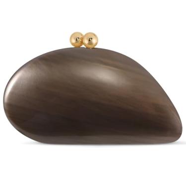 Imagem de NEWROGENG Bolsa clutch de acrílico para mulheres, elegante bolsa de noite de mármore com fecho magnético dourado para festa de casamento, Bronze