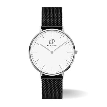 Imagem de Relógio Masculino prata minimalista pulseira preta 40mm New Port