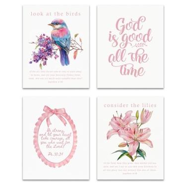 Imagem de ZNGFON Conjunto de 4 impressões de arte de parede cristãs modernas, versículo bíblico rosa, decoração de parede de quarto, imagens das escrituras de Jesus, impressões estéticas cristãs modernas para