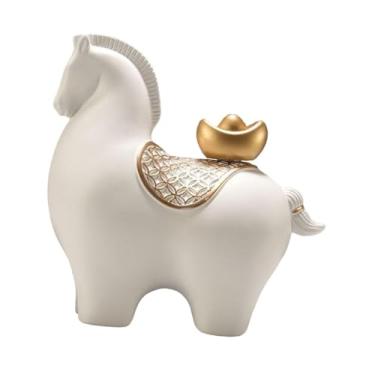 Imagem de IEUDNS Estátua de Cavalo Feng Shui Decoração Artesanal Estátuas Modernas Únicas Escultura de Mesa para Estante Sala de Estante de Entrada de Casa, Cabeça inferior branca