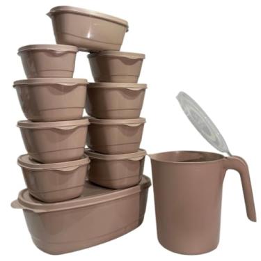 Imagem de Potes Hermeticos para Mantimentos,Kit Jogo de Cozinha C/15 Potes de Plastico Hermetico Resistente Ideal para Armazenar Alimentos+Jarra(Kit 11 Peças - BEGE)