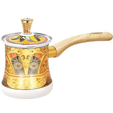 Imagem de Cafeteira árabe turca com cabo de madeira, caldeira de água na parte superior do fogão, cafeteira, manteiga, chocolate e aquecedor de leite, aquecimento uniforme e rápido com material de metal feito à