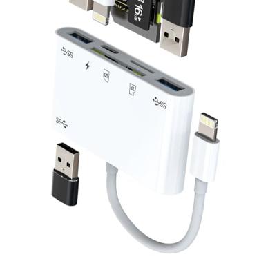 Imagem de Leitor de cartão SD para iPhone 14 13 Pro Max Lightning para adaptador USB (6 em 1) cartão de memória para câmera digital Micro SD OTG TF cabo de porta de carregador para Apple Phone Plug para iPad