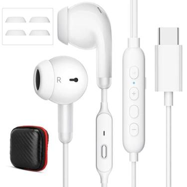 Imagem de Fones de ouvido USB C com microfone para iPhone 17 Air 16e 16 Pro Max 15 Plus, USB Tipo-C com cancelamento de ruído, controles de volume e função mudo para Samsung S25 S24 Google Oneplus