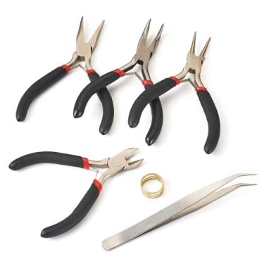 Imagem de Alicate de aço carbono para joias de nariz dobrado/corte lateral/nariz de corrente/alicate de nariz redondo com anéis e pinças para dobrar fios de modelar contas profissionais hobby trabalho