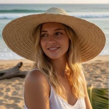 Imagem de Chapéu de Palha Buriti Aba Grande Moda Praia Unissex - NoBrand