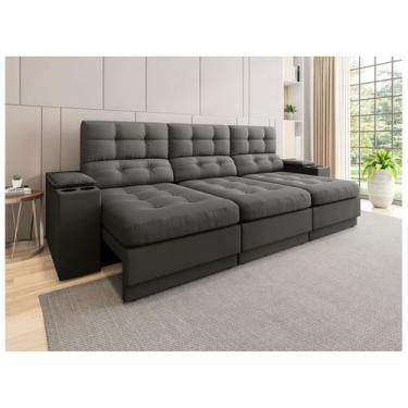 Imagem de Sofá 4 Lugares Retrátil Reclinável Velosuede Neon Next Sofás, Chumbo, 