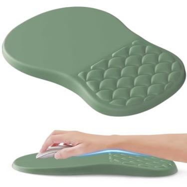 Imagem de Mouse pad ergonômico, suporte de pulso, mouse pad verde com design de massagem, base de poliuretano antiderrapante para mesa e descansos de pulso para alívio da dor, computador, escritório e casa