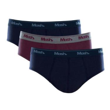Imagem de Kit 3 Cuecas Slip Algodão Mash 010.04, M, Azul escuro, Vermelho bordô,