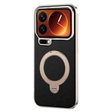 Imagem de LYJSMGZ Capa de couro para Xiaomi 17 Pro Max/17 Pro/17, galvanoplastia à prova de choque com capa de suporte, capa antiderrapante fina de dissipação de calor, preta, 17 Pro Max