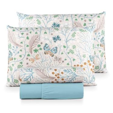 Imagem de Jogo de Lençol Casal Padrão 04 Peças 200 Fios Cama Box Estampado Toque Aveludado Macio(Butterfly)