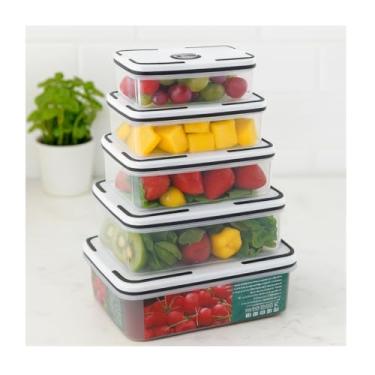 Imagem de Kit 5 Potes Organizador Herméticos De Geladeira Frutas E Verduras Transparente com Tampas Para Micro-ondas