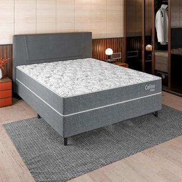 Imagem de Cama Box com Cabeceira e Colchão Casal Celine Molas Ensacadas (62x138x188) Cinza