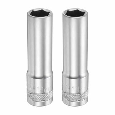 Imagem de HARFINGTON 2 peças soquete profundo de 6 pontos 1/5.1 cm drive 14 mm de profundidade métrica CR-V aço polido niquelado 78 mm / 3,1" ferramenta de soquete sextavado longo para reparo de parafusos de