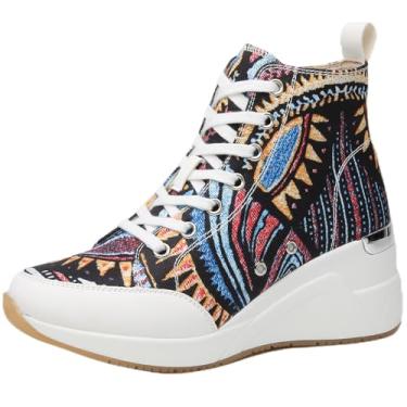 Imagem de Cestfini Tênis feminino de cano alto Graffiti, respirável, branco, preto, plataforma, cadarço, W143-Graffiti, 37