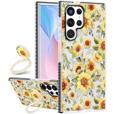 Imagem de Boaretiu Capa fofa Kawaii para Samsung Galaxy S24Ultra com suporte - Design de suporte de anel giratório adesivo de 360° para mulheres meninas e meninas para Samsung Galaxy S24Ultra, girassol