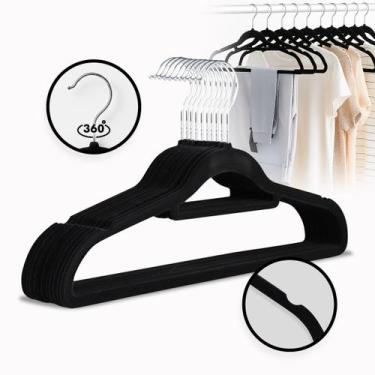 Imagem de Kit 20 Cabides de Roupas em Veludo Preto Slim Antideslizante Ultrafino