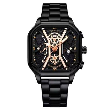 Imagem de Relógio Masculino de Quartzo em Aço Inoxidável Impermeável Design Quadrado Luminoso