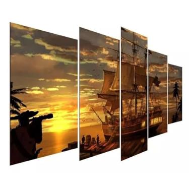 Imagem de Kit quadro decorativo 5 peças 95x60cm Navio Pirata