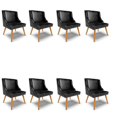 Imagem de Kit 8 Cadeiras Estofadas Para Sala De Jantar Pés Palito Lia Sintético Premium Preto - Ibiza