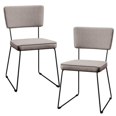 Imagem de Kit 02 Cadeiras Estofada Para Sala De Jantar Base Aço Bege