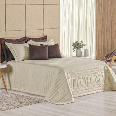 Imagem de Kit Cobre Leito Colcha Dobby Queen 3 Peças Matelado 180 Fios - Cáqui