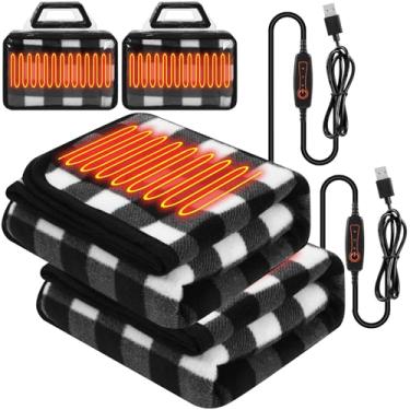 Imagem de Tuanse 2 mantas portáteis aquecidas por USB alimentadas por 5 V, 3 configurações de calor, cobertor elétrico com temporizador e controlador de temperatura 63,5 cm x 89 cm (xadrez preto e branco)