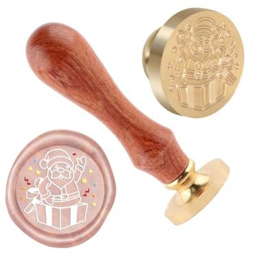 Imagem de Carimbo de lacre de cera de Natal Papai Noel carimbo de latão e uma alça de madeira carimbos cabeça para cartões de Natal festa convites carta envelope cartões presentes