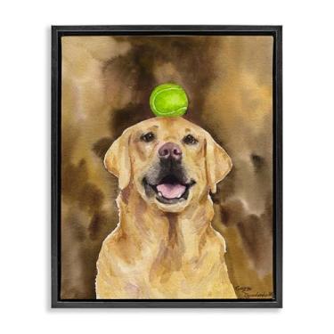 Imagem de Stupell Industries Golden Retriever com bola de tênis, moldura dourada, tela flutuante, arte de parede, design por George Dyachenko, 89 x 63 cm