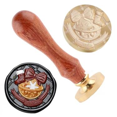 Imagem de Carimbo de lacre de cera de Natal carimbo de vedação de latão e uma alça de madeira carimbos cabeça para cartões de natal convites de festa carta envelope cartões de felicitações presentes