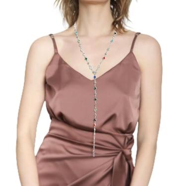 Imagem de 1 colar de corrente de peito de metal, colar de cristal de diamante prateado e pingente longo adequado para uso diário feminino, Regular, Latão, Sem Pedra Preciosa