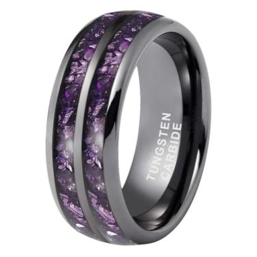 Imagem de TUTISS Anéis de tungstênio 8 mm prata/preto/bronze roxo para homens e mulheres ametista embutida moda noivado promessa aliança de casamento polido ajuste confortável, Metal, Sem pedra preciosa