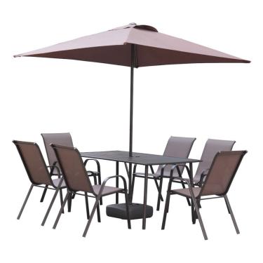 Imagem de Conjunto De Jardim Aco Marrom 8 Pecas Ombrelone Cadeira Mesa