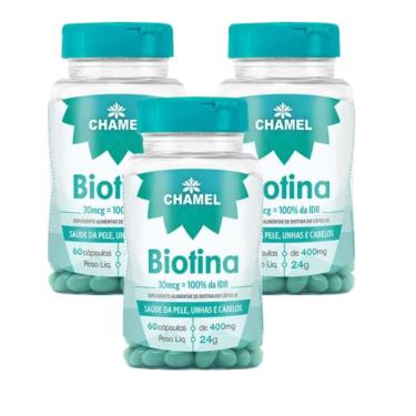 Imagem de Biotina 30mcg      60 cápsulas de 400mg CHAMEL   3 Frascos