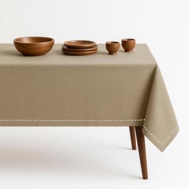 Imagem de HEIRLOOM COMFORT Toalha de mesa bege, capa de mesa 100% algodão, 152 x 250 cm, serve para 8 a 10 lugares, macia, durável, lavável, resistente a rugas, toalha de mesa retangular para jantar, decoração