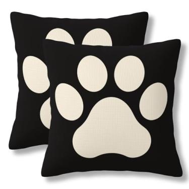 Imagem de ZYNTIRAX Capa de almofada branca com pegada de pata de cachorro para animais de estimação 45,7 x 45,7 cm, conjunto de 2 fronhas quadradas com estampa de pata de animal de estimação para sofá-cama e