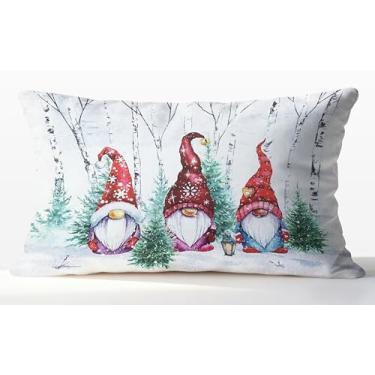 Imagem de Fyecoluo Capas de travesseiro de inverno com gnomos de Natal 30,5 x 50, decoração de Natal de gnomo, árvore de Natal rústica para decoração de inverno para casa, quarto, sala de estar, sofá, sofá, 125