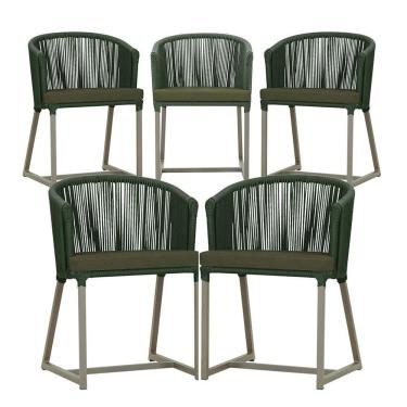 Imagem de 5 Cadeiras De Jantar Noronha Fendi Corda Náutica E13 Trama Verde