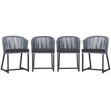 Imagem de 4 Cadeiras De Jantar Noronha Preta Corda Náutica E11 Trama Prata