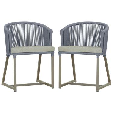 Imagem de 2 Cadeiras De Jantar Noronha Fendi Corda Náutica E3 Trama Prata