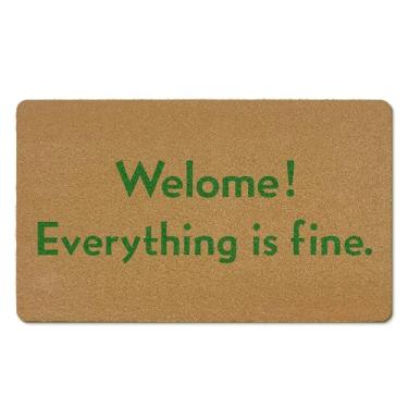 Imagem de EGBTL Tapete de porta engraçado Welcome Coir ao ar livre, Welcome Everything is Fine Tapete de porta frontal verde entrada externa, capacho engraçado entrada interna para decoração de entrada de casa